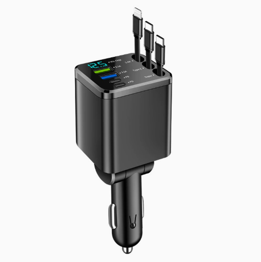 ⚡ 7-in-1 120W Retractable Car Charger – Fast Charging Power Hub with LED Voltage Display