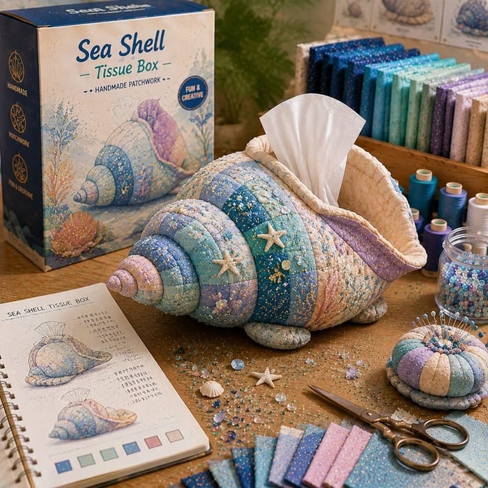 ✨Beginner-Friendly🧵Quilted sea Animal Tissue Box DIY Kit💖