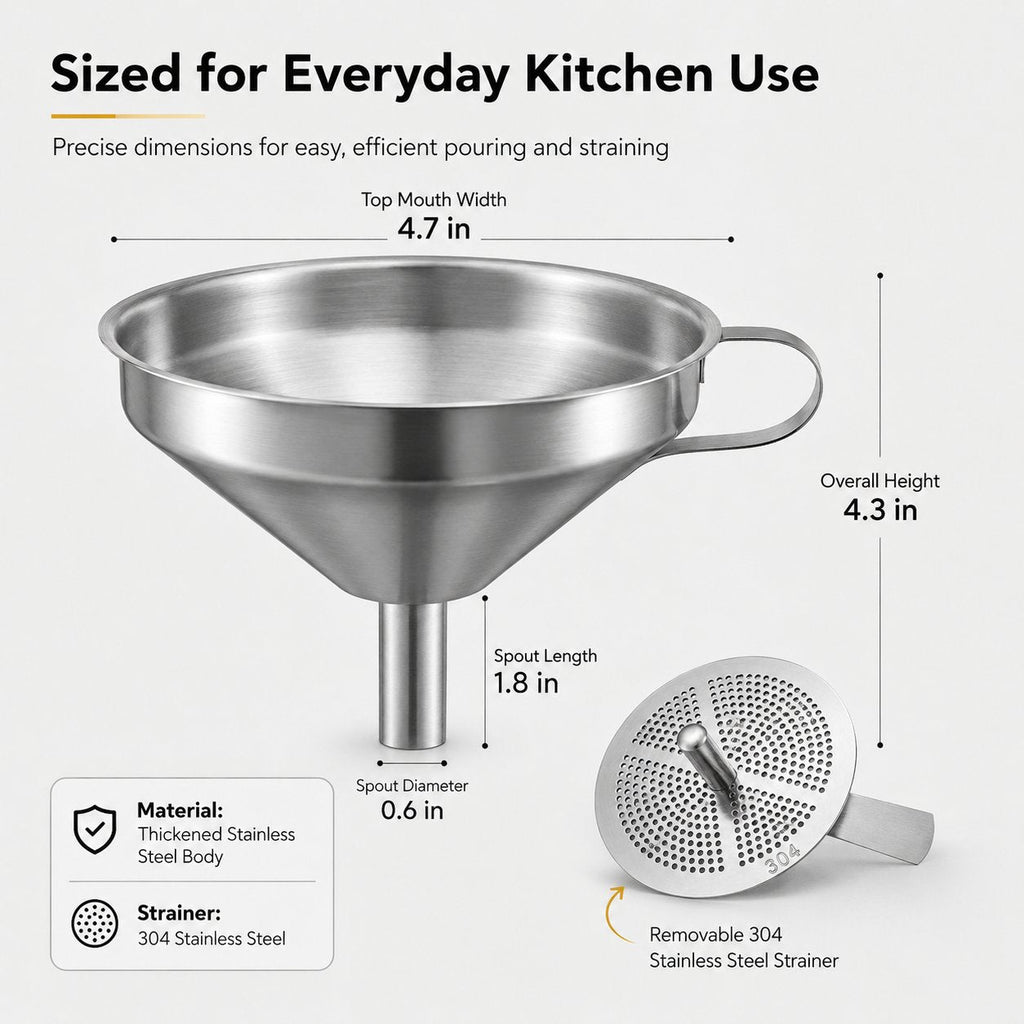 🍳 Heavy-Duty Thickened Stainless Steel Kitchen Funnel with 304 Strainer