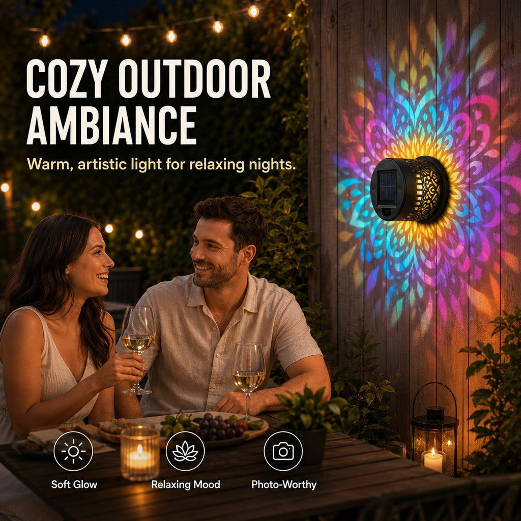 🌙✨ Solar Mandala Wall Light – Outdoor Garden Fence Projector Lamp with Auto ON/OFF Solar Sensor 🔆🏡