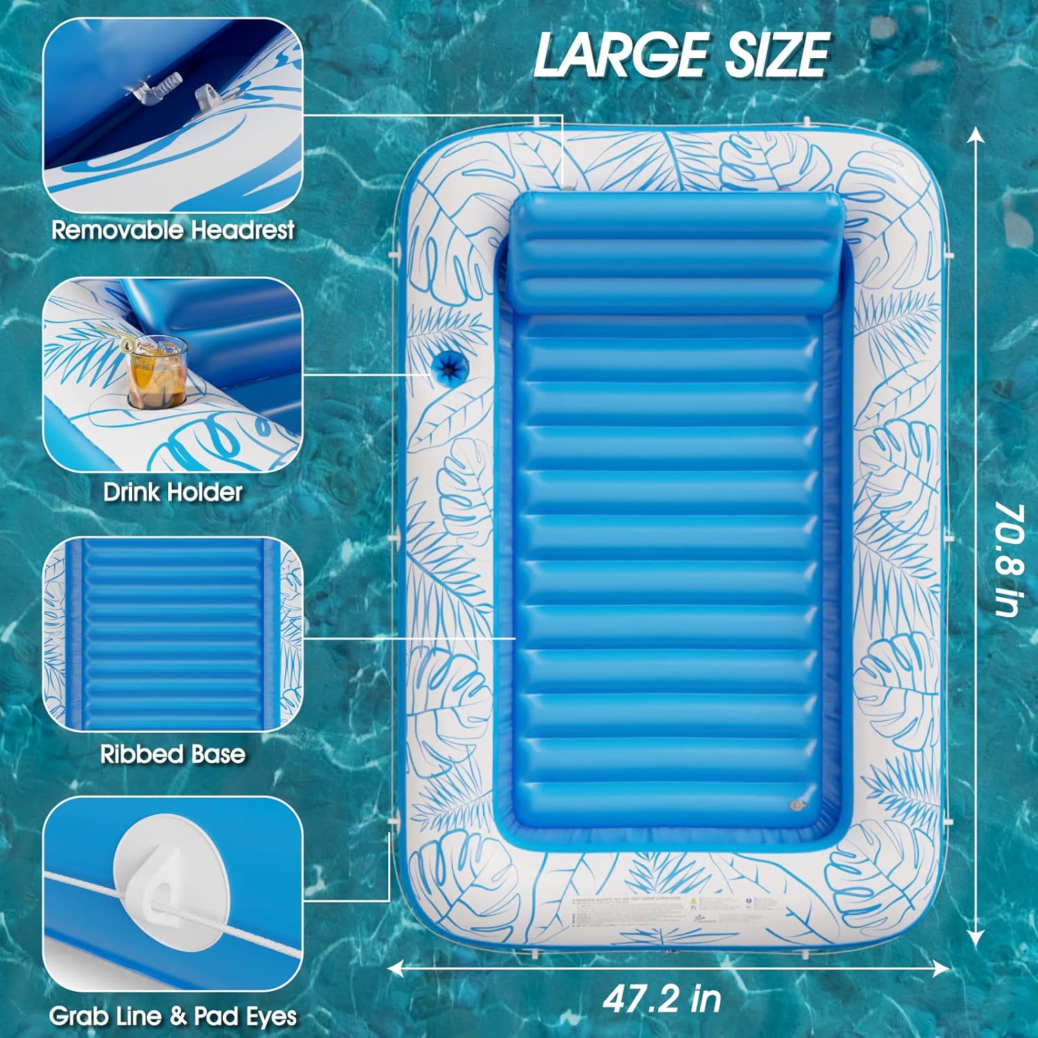 🌊 Inflatable Tanning Pool Float | 5‐in‐1 Lounger with Pillow, Cup Holder & Rope for Water/Beach ☀️