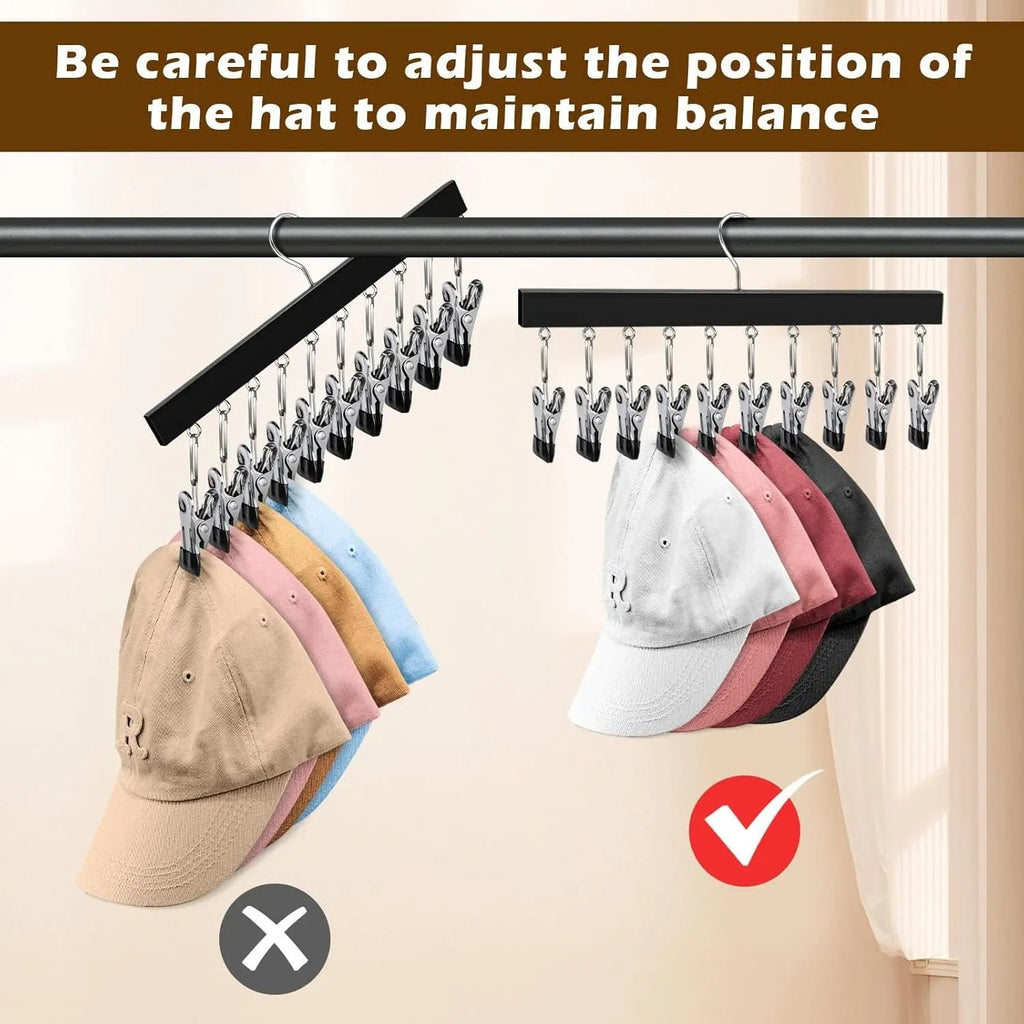✔️Wooden Hat Organizer with 12 Stainless Steel Clips Holds