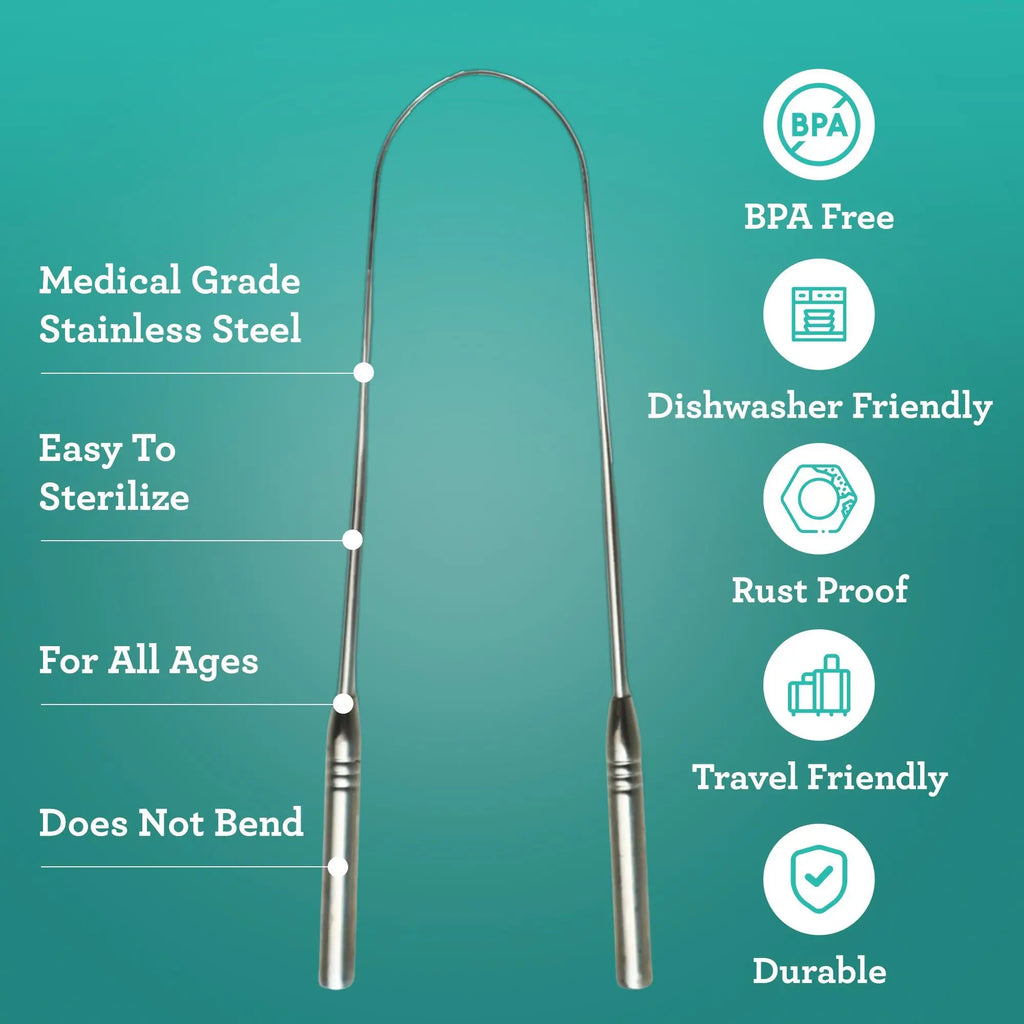 Tongue Scraper (2 Pack), 420 Medical-grade Stainless Steel Tongue Cleaner, Aids in Fresh Breath & Oral Care