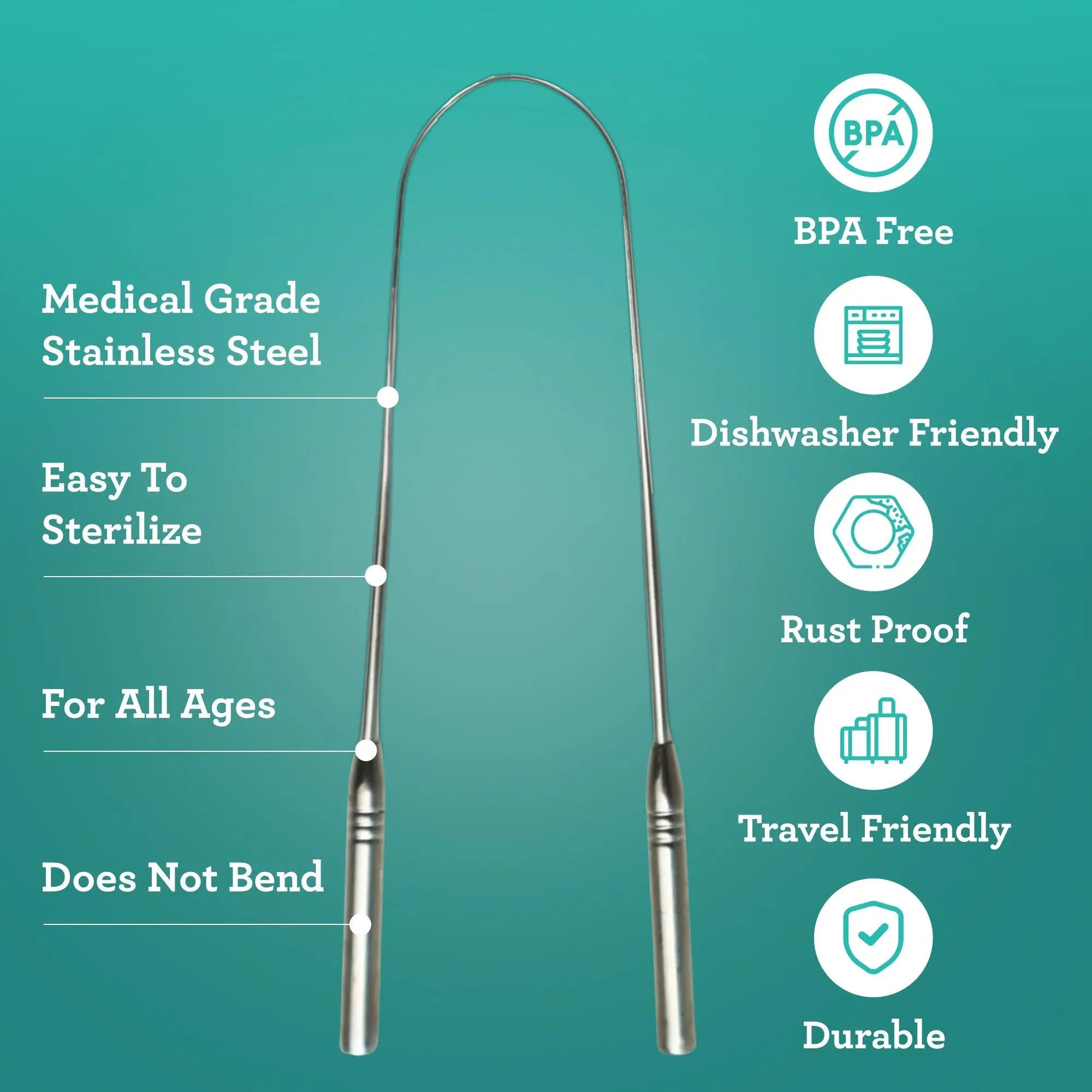Tongue Scraper (2 Pack), 420 Medical-grade Stainless Steel Tongue Cleaner, Aids in Fresh Breath & Oral Care