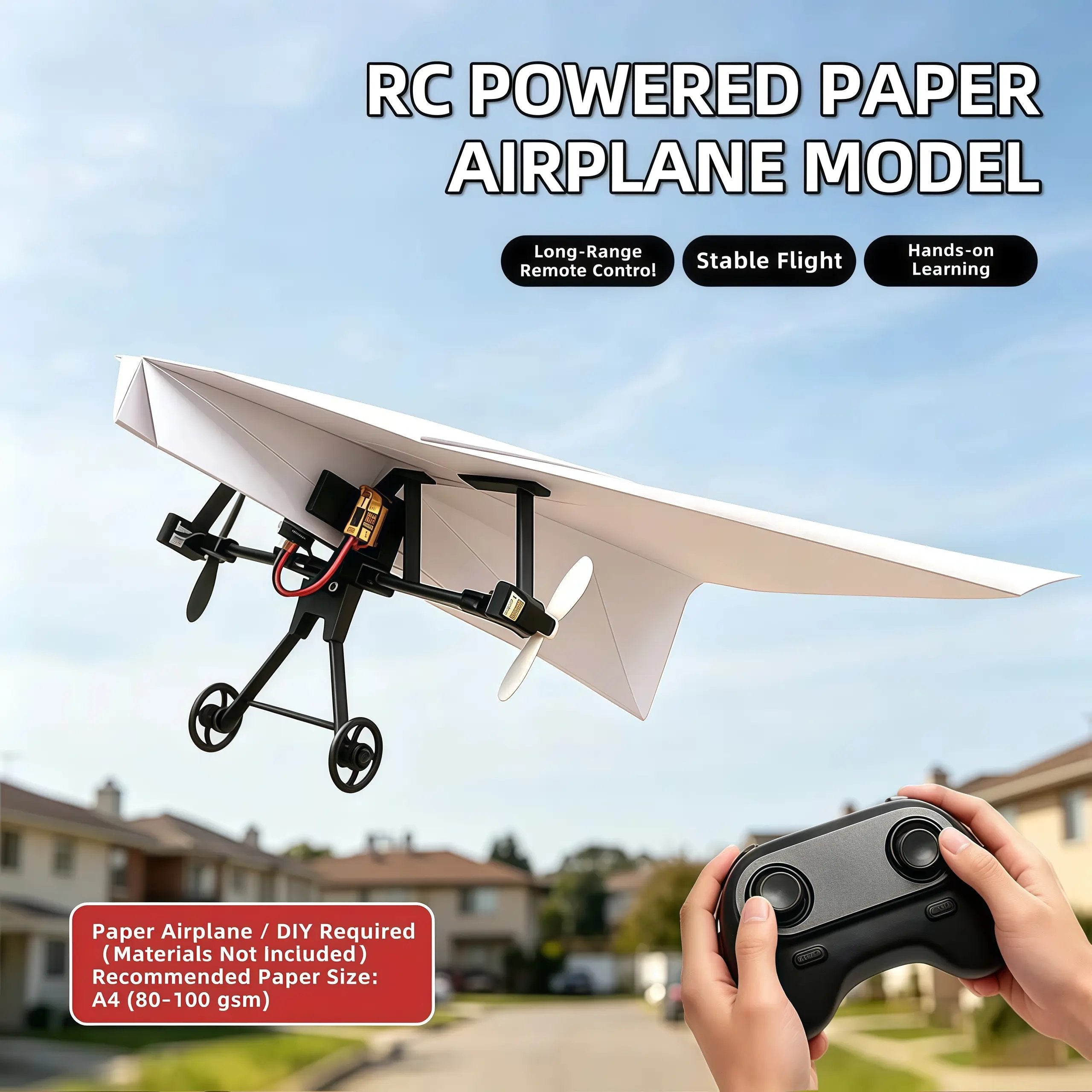 49%OFF RC Paper Airplane Kit with Gyro Stabilizer – DIY Electric Remote Control Plane with Dual Propellers, Lightweight Foldable Flying STEM Toy