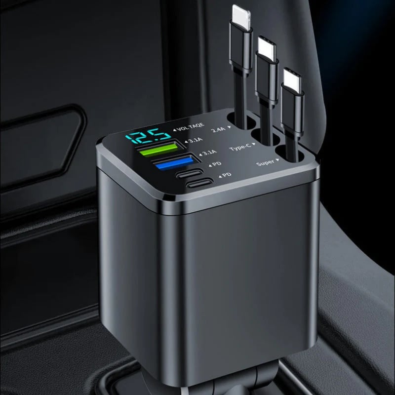🔋 🚗 7-in-1 Retractable Fast Car Charger with Voltage Display – USB-C, Fast Charging & Essential for Daily Use 📱