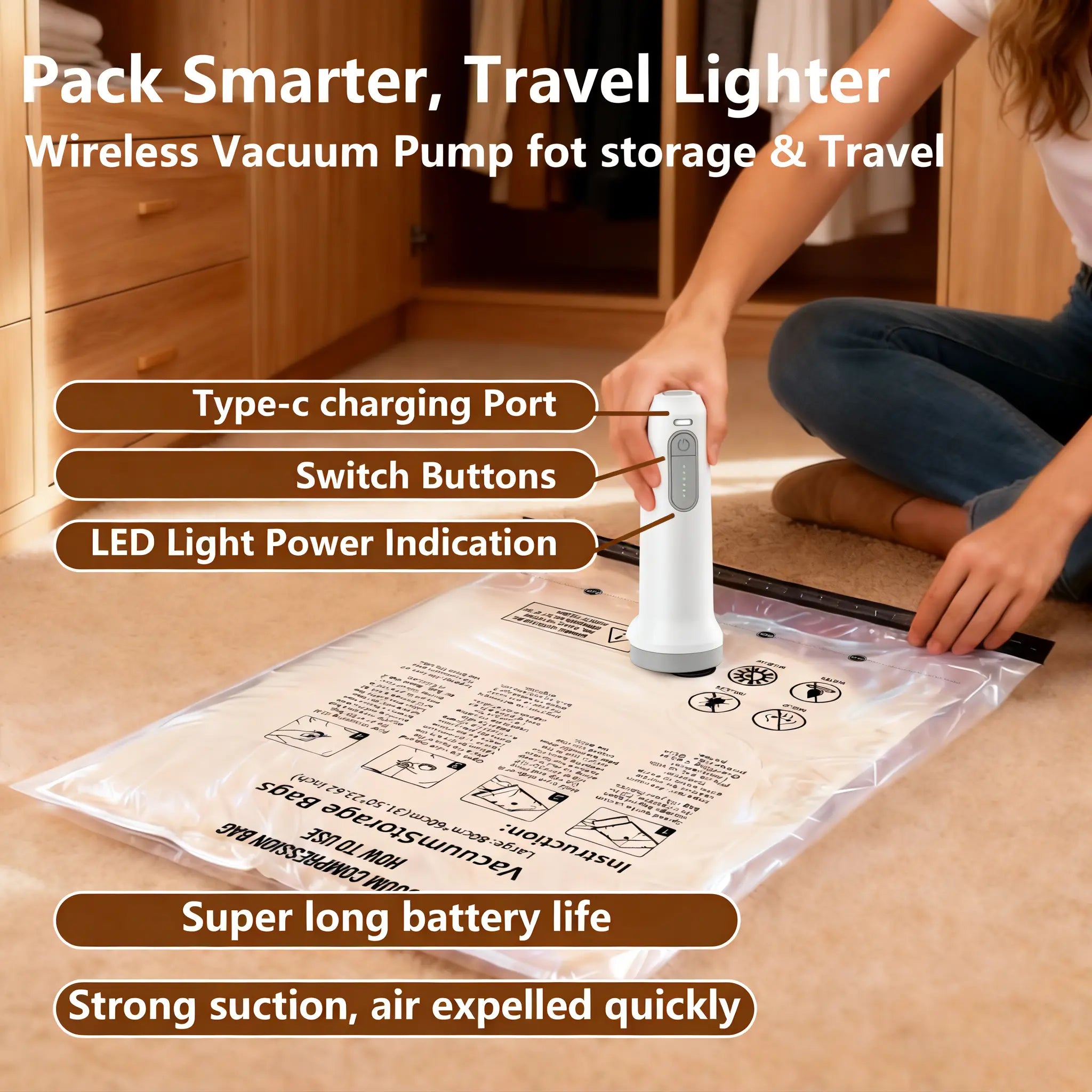 Hot Sale Travel Vacuum Storage Bags 15-Pack with USB Rechargeable Pump
