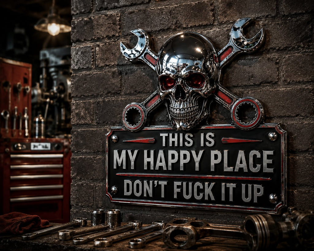 💀"This Is My Happy Place" Garage Wall Sign