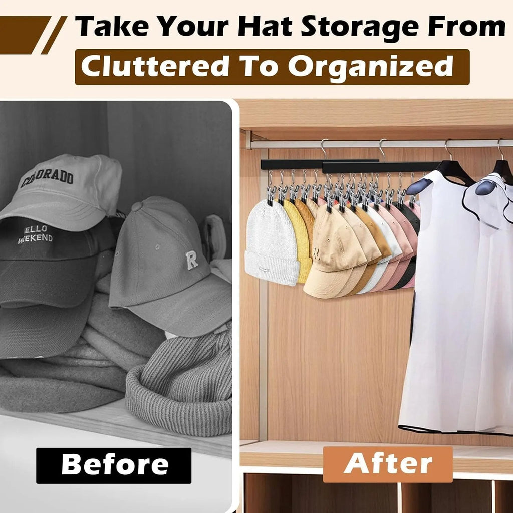 ✔️Wooden Hat Organizer with 12 Stainless Steel Clips Holds