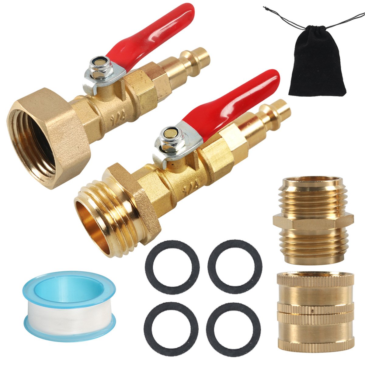 ❄️ Lead-Free Brass RV Winterizing Blowout Adapter Kit with Shut Off Ball Valve