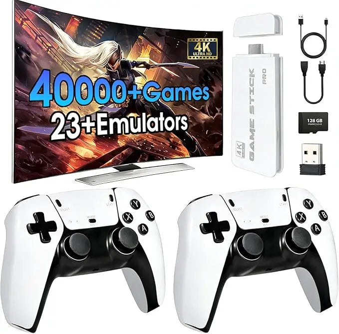 2026 Upgraded Retro Game Stick, 4K HDMI Classic Video Games, Built-in 23 Emulators, 40000+ Games, Plug and Play Video Gaming Stick with Upgrade Dual Controllers