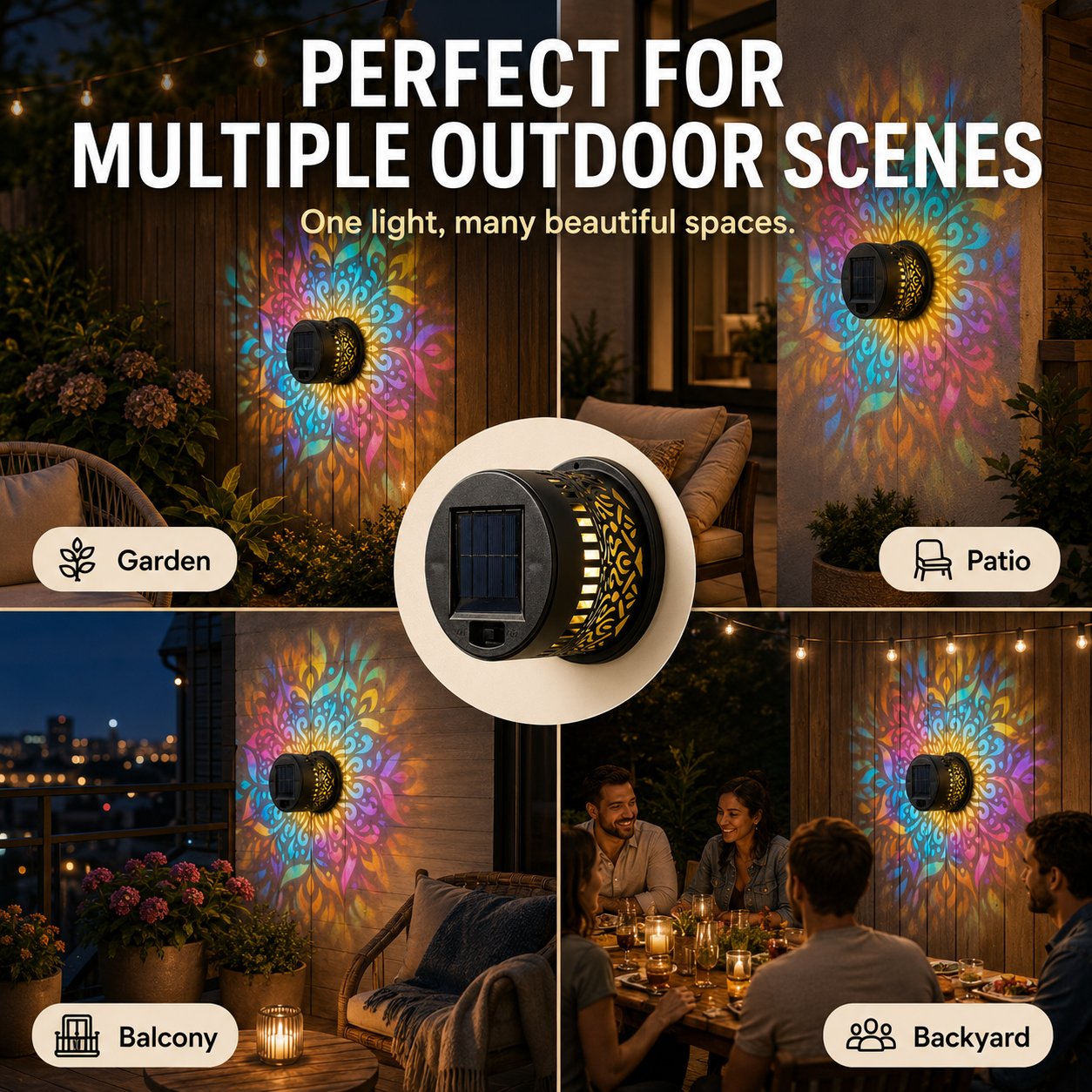 🌙✨ Solar Mandala Wall Light – Outdoor Garden Fence Projector Lamp with Auto ON/OFF Solar Sensor 🔆🏡