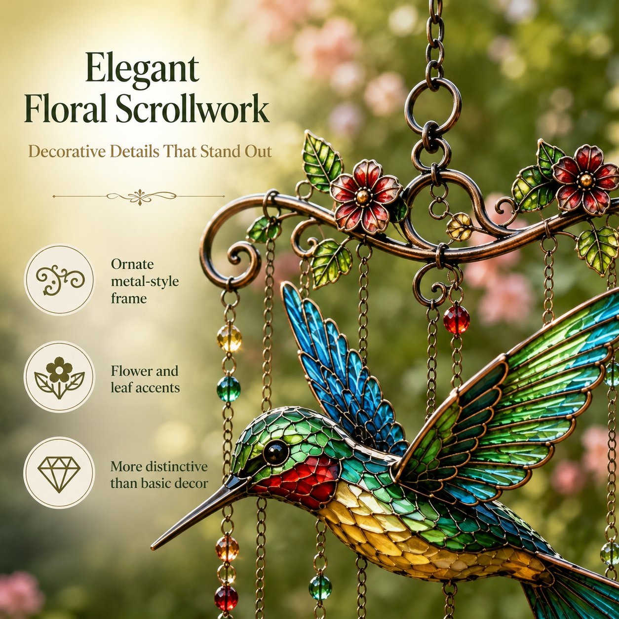 🌸Elegant Hummingbird Garden Wind Chime Suncatcher