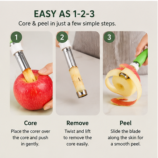 2-in-1 Apple Corer & Peeler Tool | Stainless Steel