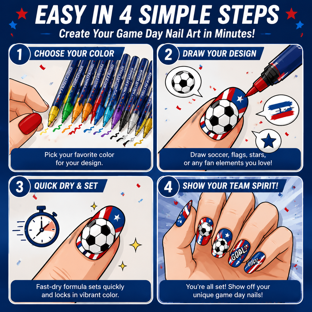 ⚽🏆 Game Day Nail Art Marker Set – 12 Vibrant Colors for Eye-Catching Fan Nails ✨