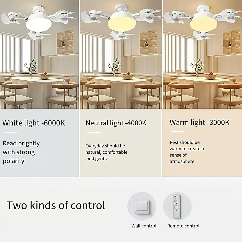 2026 New E27 Socket Ceiling Fan Light - 2-in-1 Silent LED Fan with Remote Control