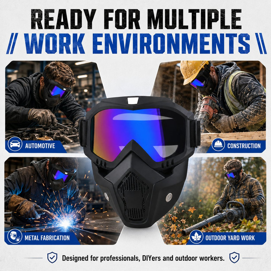 🤿Multi-Functional Protective Face Mask - Auto-Darkening Welding Goggles, Anti-Fog Skiing Shield & Dustproof Yard Work Gear - All-Terrain Safety Mask
