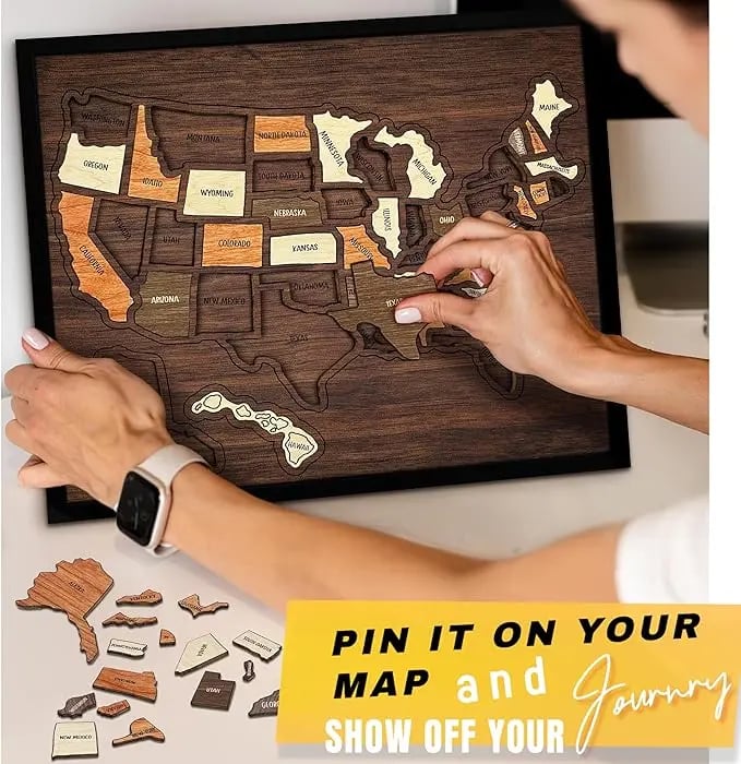 🔥Last Day 49% OFF -❤️Wooden USA Travel Map Puzzle🧩A Stylish Way to Track Your Journey & Memories