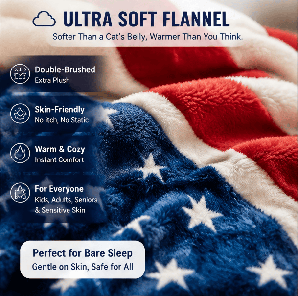 🇺🇸❤️American Flag Flannel Blanket — Ultra-Soft Flannel | Non-Shedding | Suitable for All Seasons | Available in Three Sizes