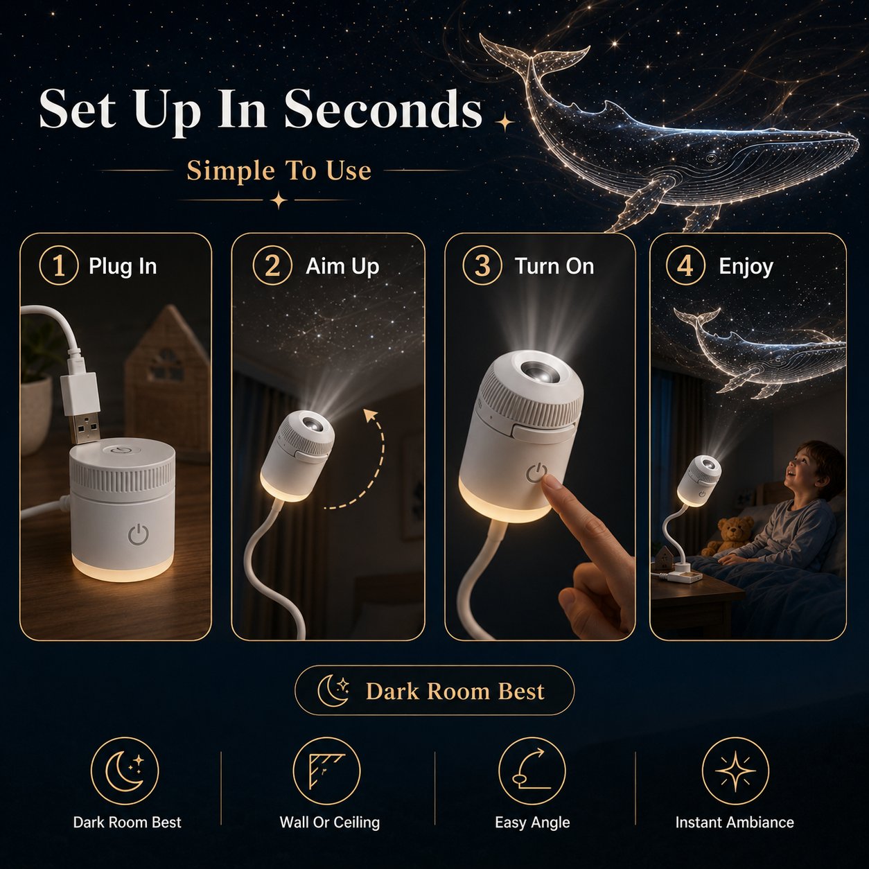 🐋 Dreamy Whale Ocean Sky Projector