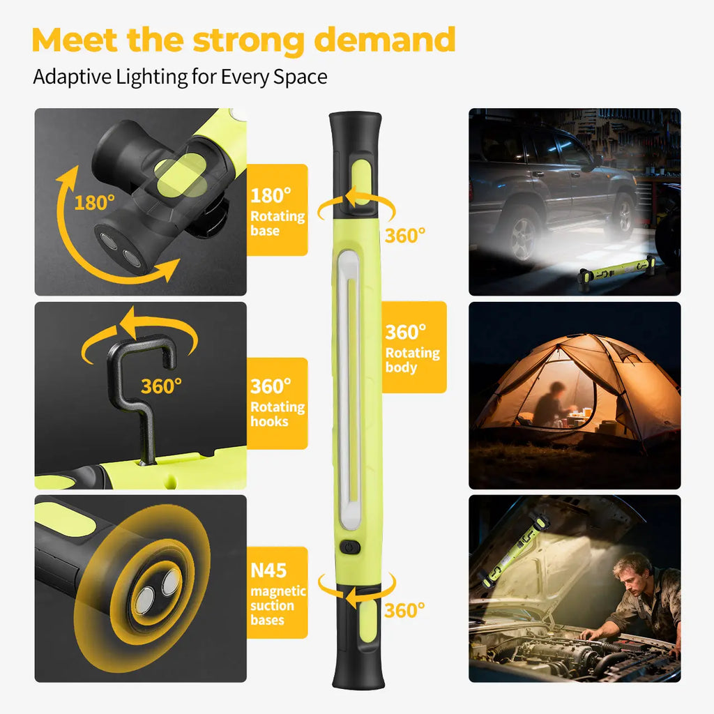 [Father's Day Gift] 5200mAh LED magnetic rechargeable light strip, 3000 lumens, with hook, ideal for mechanics, auto repair, and garage use.