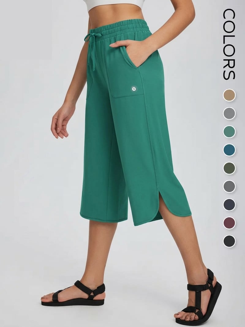 ⚡Women's Wide Leg Yoga Capris – High Waisted with Pockets, Quick Dry, Lightweight, UPF 50+ Sun Protection – Loose Comfy for Hiking, Gym, Travel & Outdoor Workout ☀️