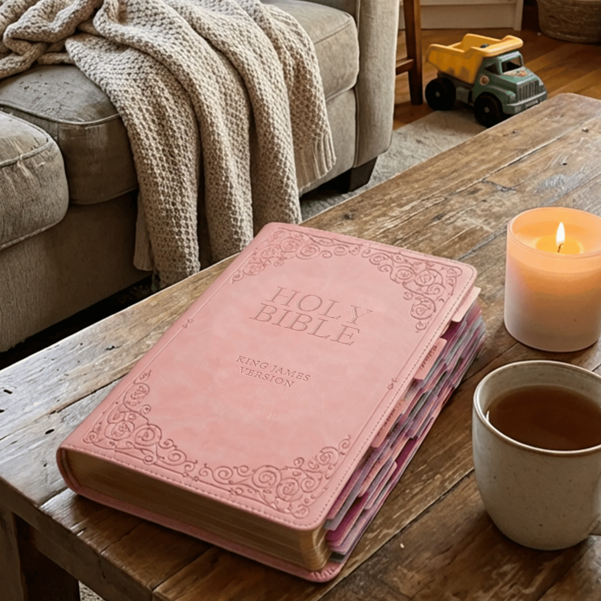 🔥LAST DAY 50% OFF -📖Beautiful KJV Pink Leather Soft Giant Print Bible with Ombre Tabs🙏🏼
