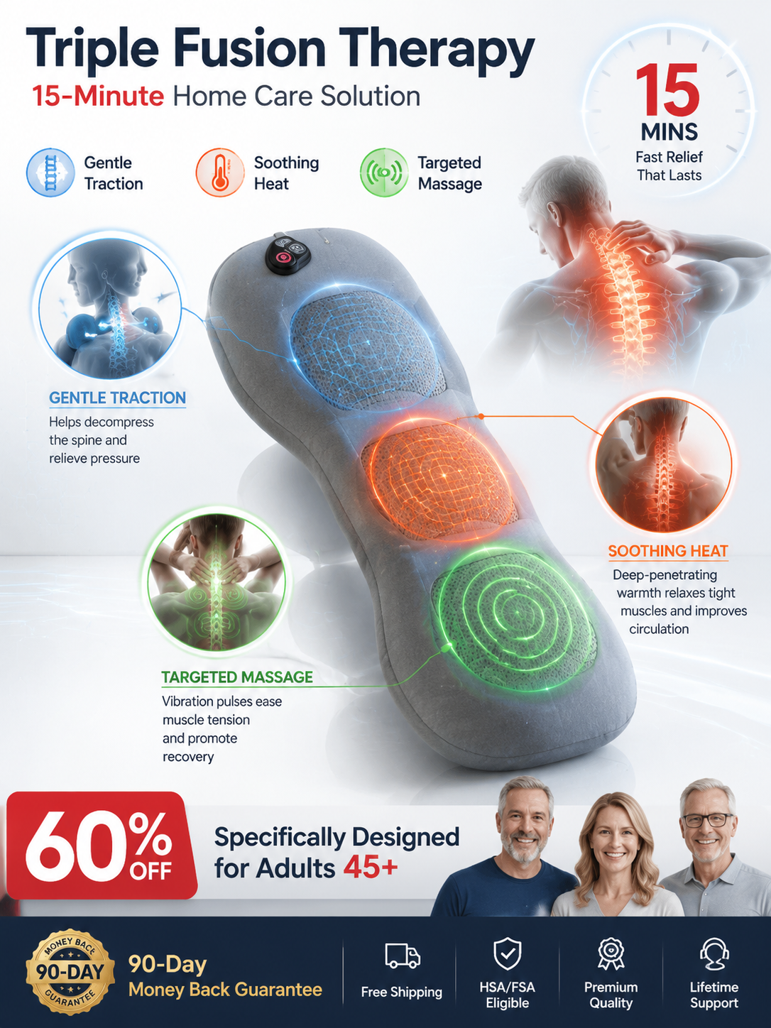 🔥Hot sale🔥60% OFF! Relieve pain with this ergonomically designed electric lumbar massage pillow - 3D kneading, heated support, suitable for office, car, and home use.