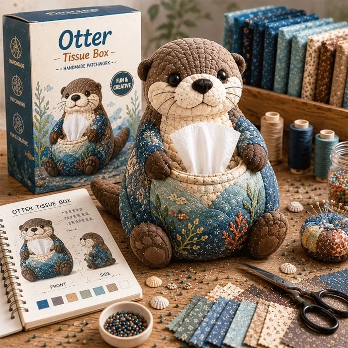 ✨Beginner-Friendly🧵Quilted sea Animal Tissue Box DIY Kit💖