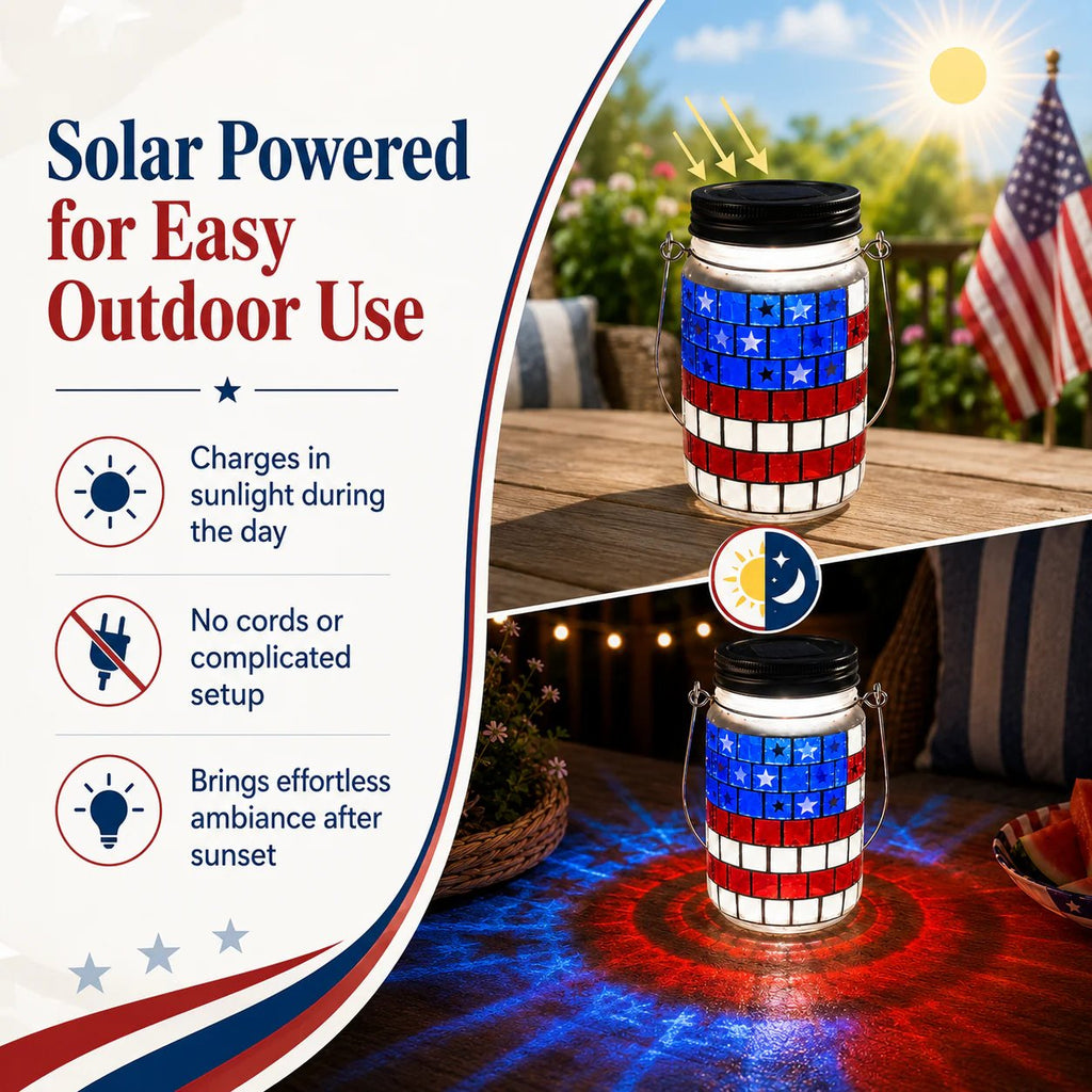 4th of July Solar Patriotic Mason Jar Lantern