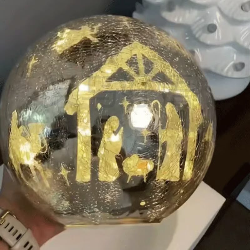 ✝️Light-up cracked glass ball with Jesus and reindeer design🫎
