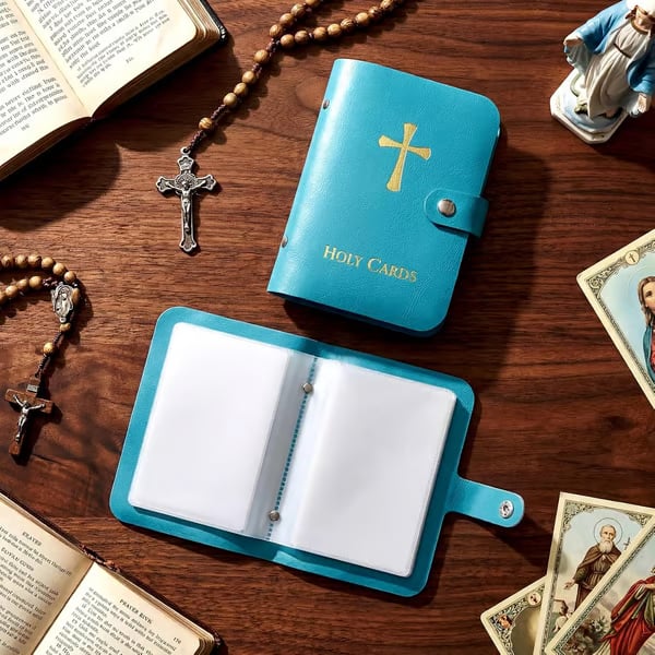 ✝️ Catholic Genuine Leather Holy Card Holder – Pocket Prayer Card Organizer with Snap Closure!!!