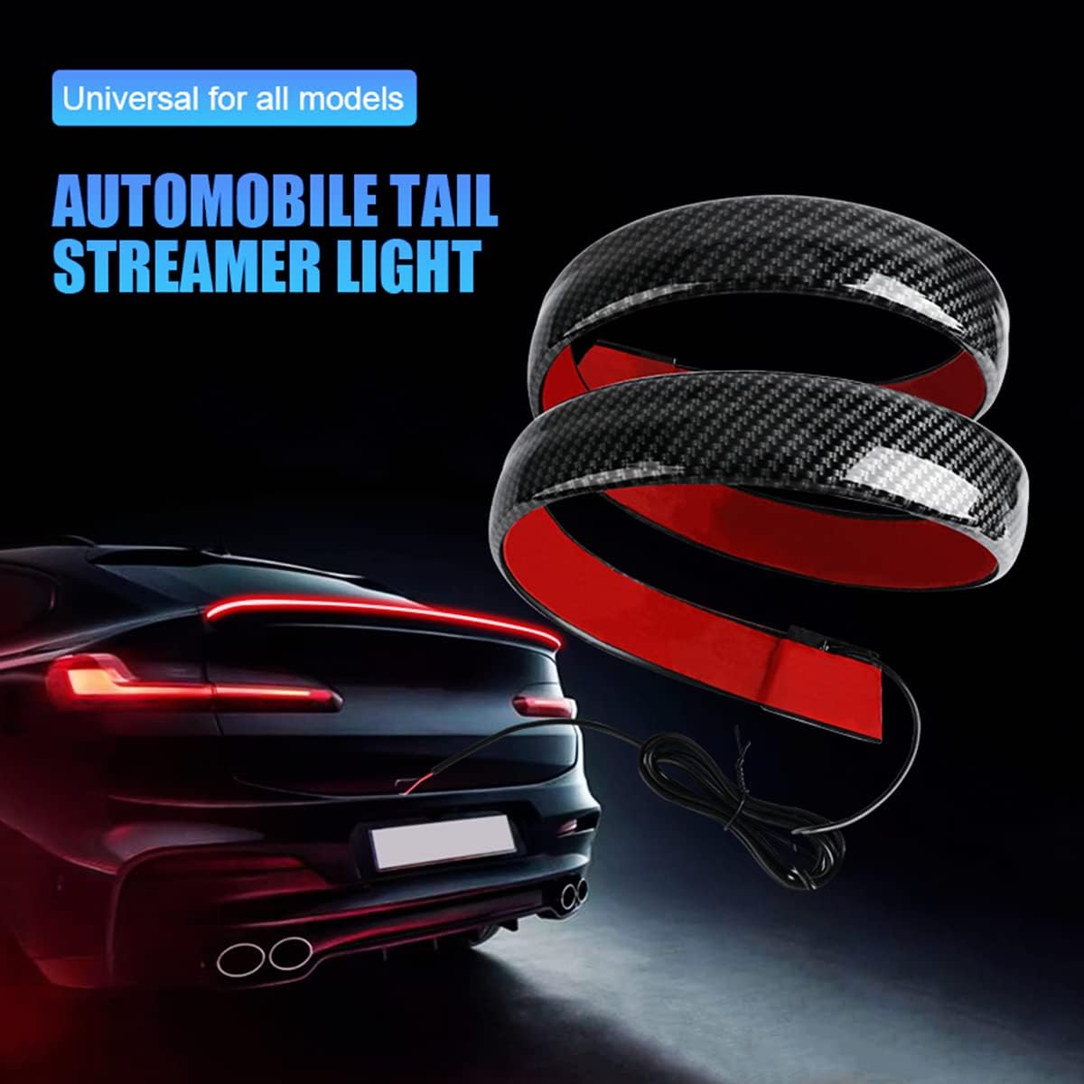🏎️ 47Inch(1.2M) Carbon Fiber LED Spoiler Light Strip | 5-in-1 Sequential Flashing Third Brake Tail Light for Universal Cars