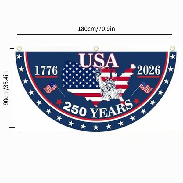 🗽USA 250th Anniversary Patriotic Fan Flag – Half-Round Porch Banner for 2026 Celebration🦅