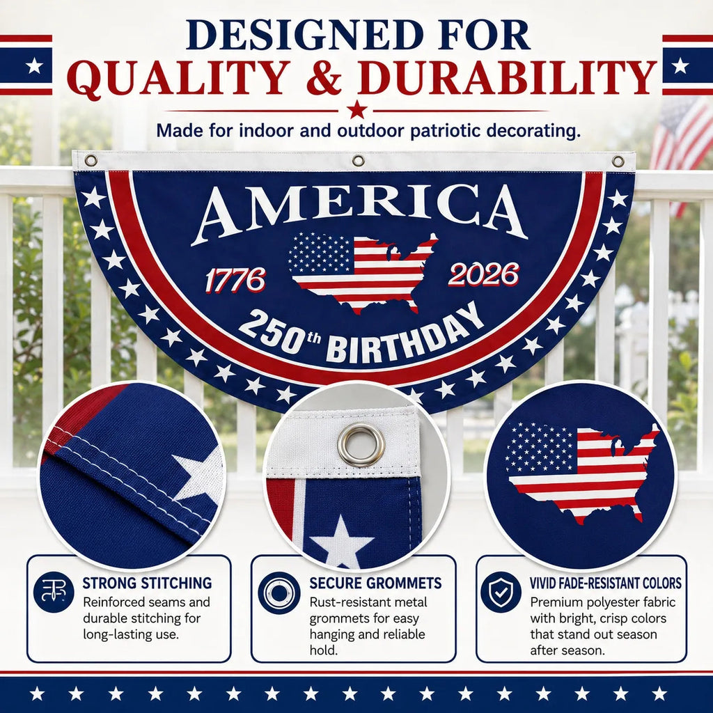 🗽USA 250th Anniversary Patriotic Fan Flag – Half-Round Porch Banner for 2026 Celebration🦅