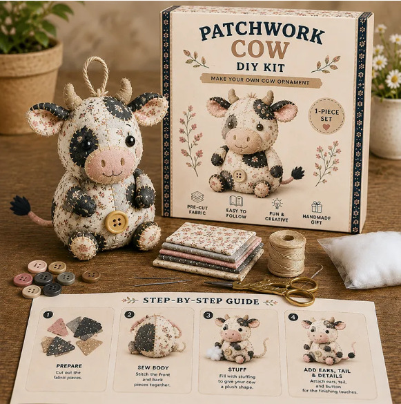 Vintage Floral Patchwork Animal Ornament DIY Kit - Handmade Sewing Project for Gifting & Home Decor
