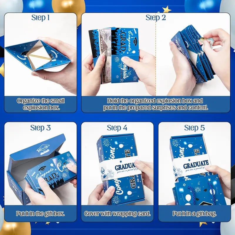 2026 Graduation Explosion Pop Gift Box 🎓 Surprise Bounce Cash Box Grad Party Gift Bag Set