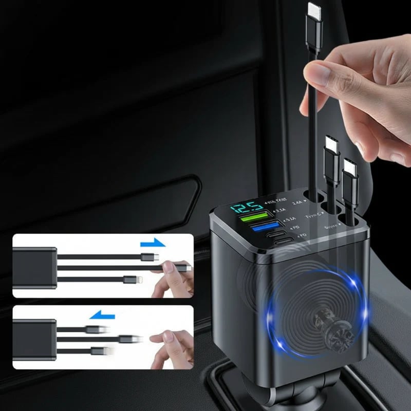 🔋 🚗 7-in-1 Retractable Fast Car Charger with Voltage Display – USB-C, Fast Charging & Essential for Daily Use 📱