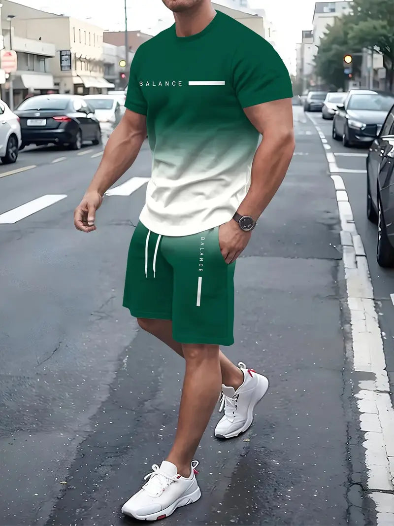 🔥Men’s Gradient Short Sleeve Tracksuit 2-Piece Set