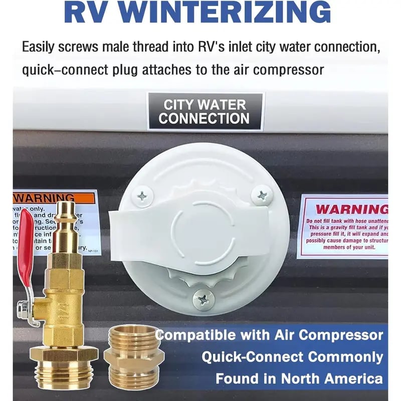 ❄️ Lead-Free Brass RV Winterizing Blowout Adapter Kit with Shut Off Ball Valve