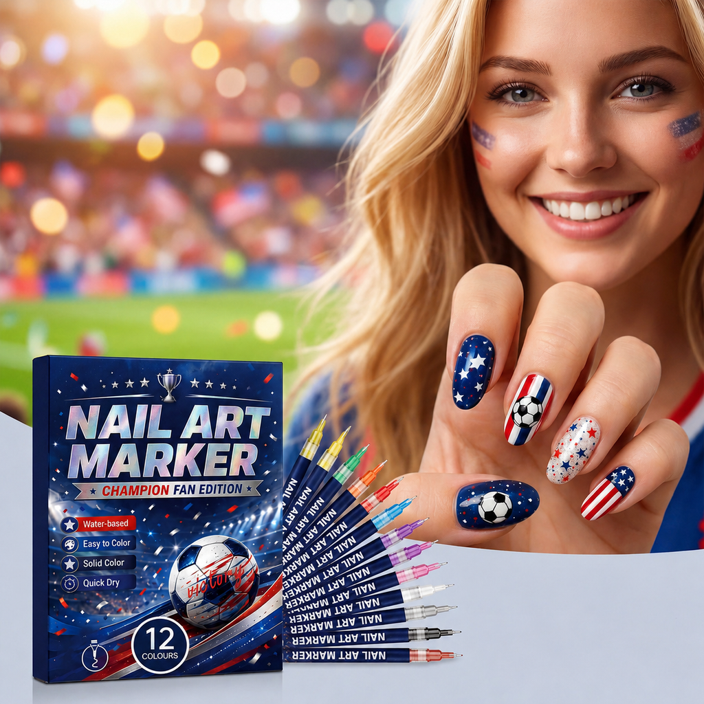 ⚽🏆 Game Day Nail Art Marker Set – 12 Vibrant Colors for Eye-Catching Fan Nails ✨