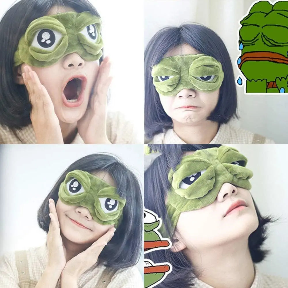 Cute Shiny Frog Plush Sleep Mask, soft cotton lining, lightweight light blocking, ideal for travel nap & rest.