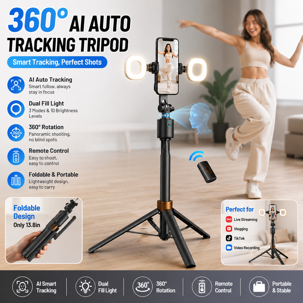 360° AI Auto Tracking Tripod with Gesture Control