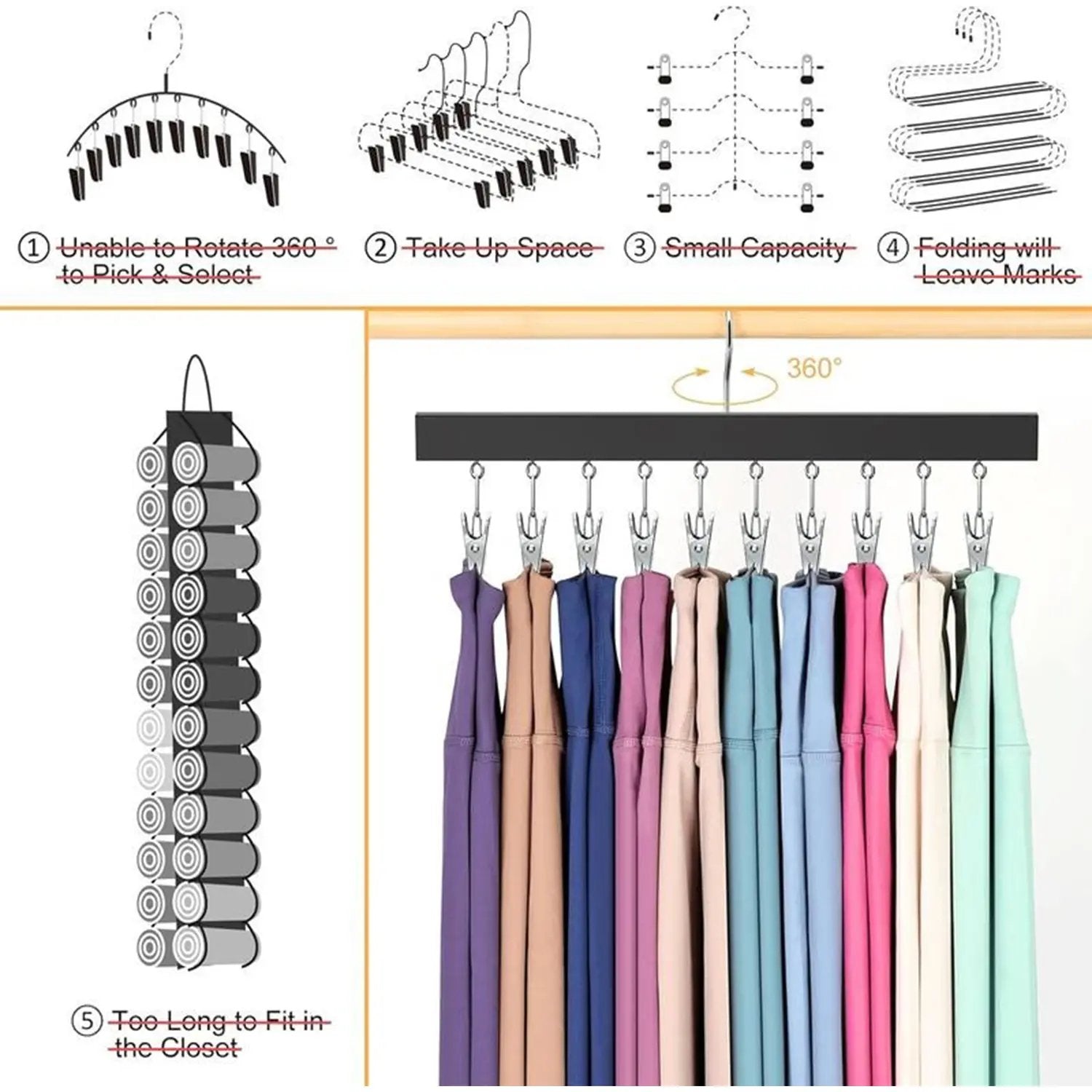 ✔️Wooden Hat Organizer with 12 Stainless Steel Clips Holds