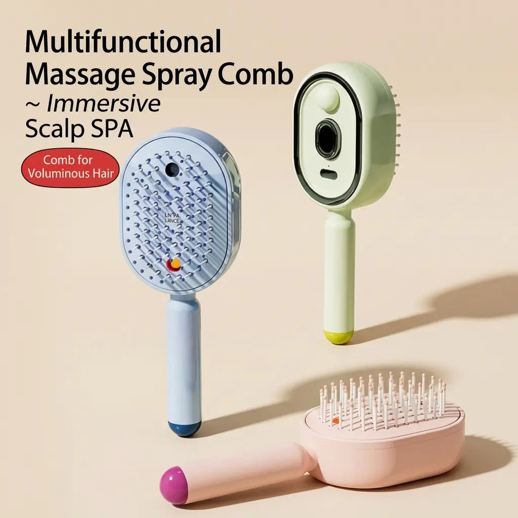 Electric Spray Air Cushion Massage Comb – Self-Cleaning, Anti-Tangle, Anti-Static, Volumizing Hair Brush with Essential Oil Mist Aromatherapy for Hair Care