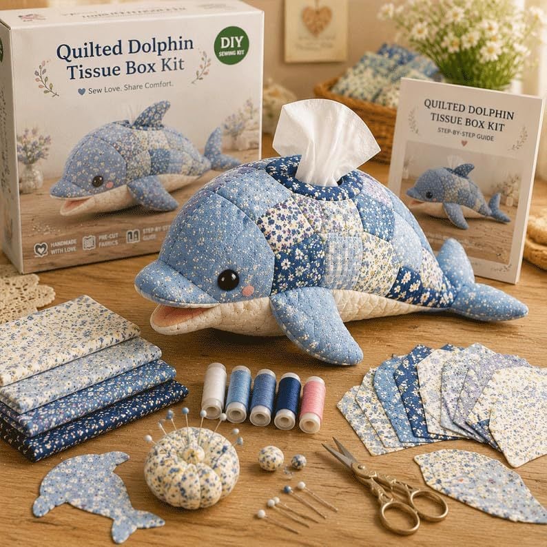 ✨Beginner-Friendly🧵Quilted sea Animal Tissue Box DIY Kit💖