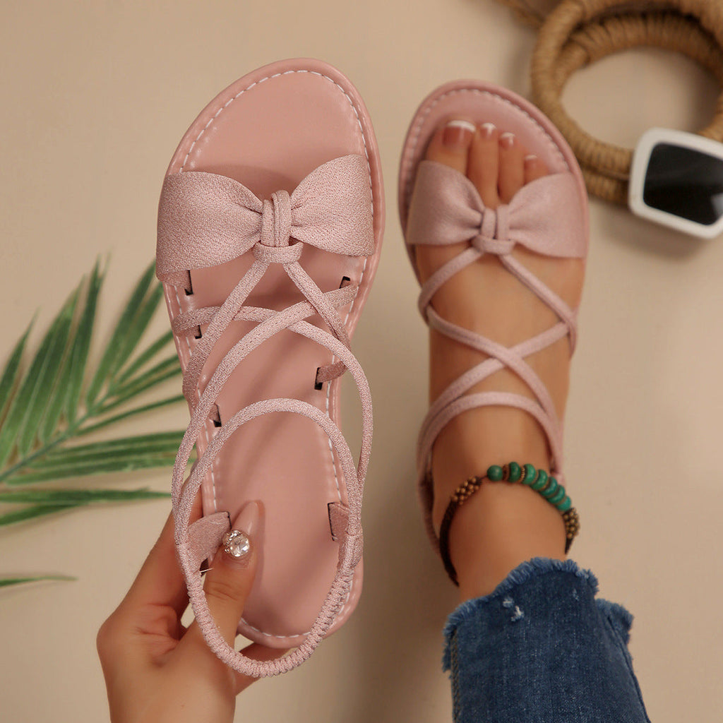 Knot-Front Elastic Ankle Sandals – Easy Slip-On with Arch Support