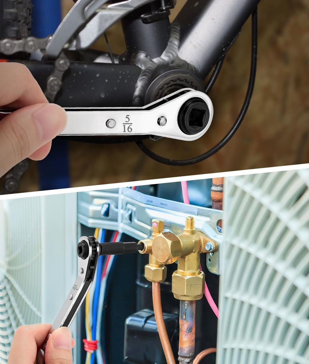 🔧 4-in-1 HVAC Ratchet Service Wrench Set with S2 Hex Bit Adapters