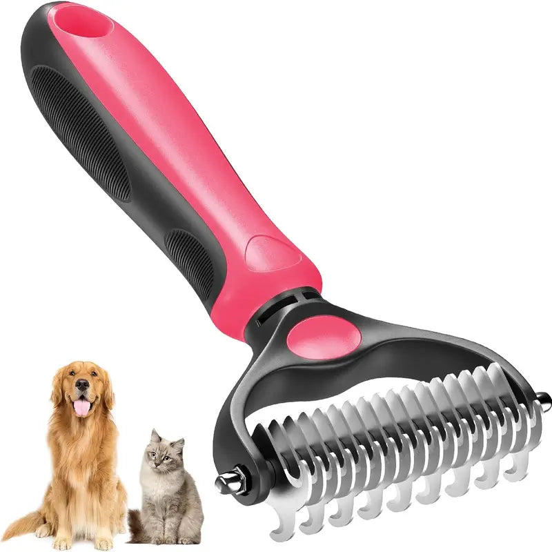 🔥Professional Double-Sided Pet Grooming Rake，Undercoat Deshedding Tool for Dogs & Cats