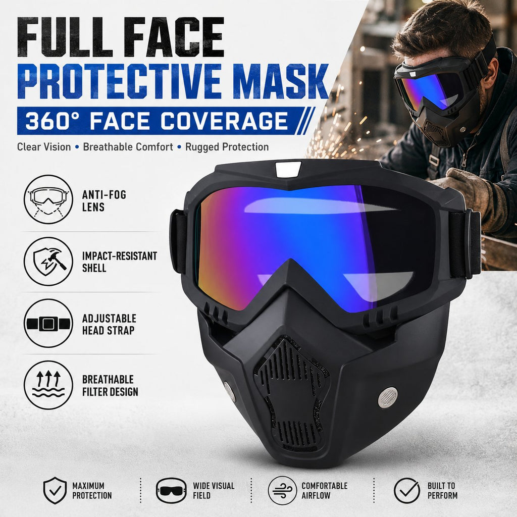 🤿Multi-Functional Protective Face Mask - Auto-Darkening Welding Goggles, Anti-Fog Skiing Shield & Dustproof Yard Work Gear - All-Terrain Safety Mask